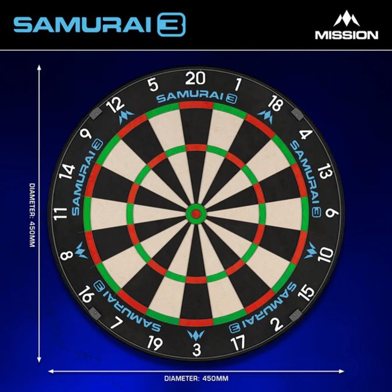 Mission Dartboard Samurai 3 Professional Level dünner Draht Bristle Board