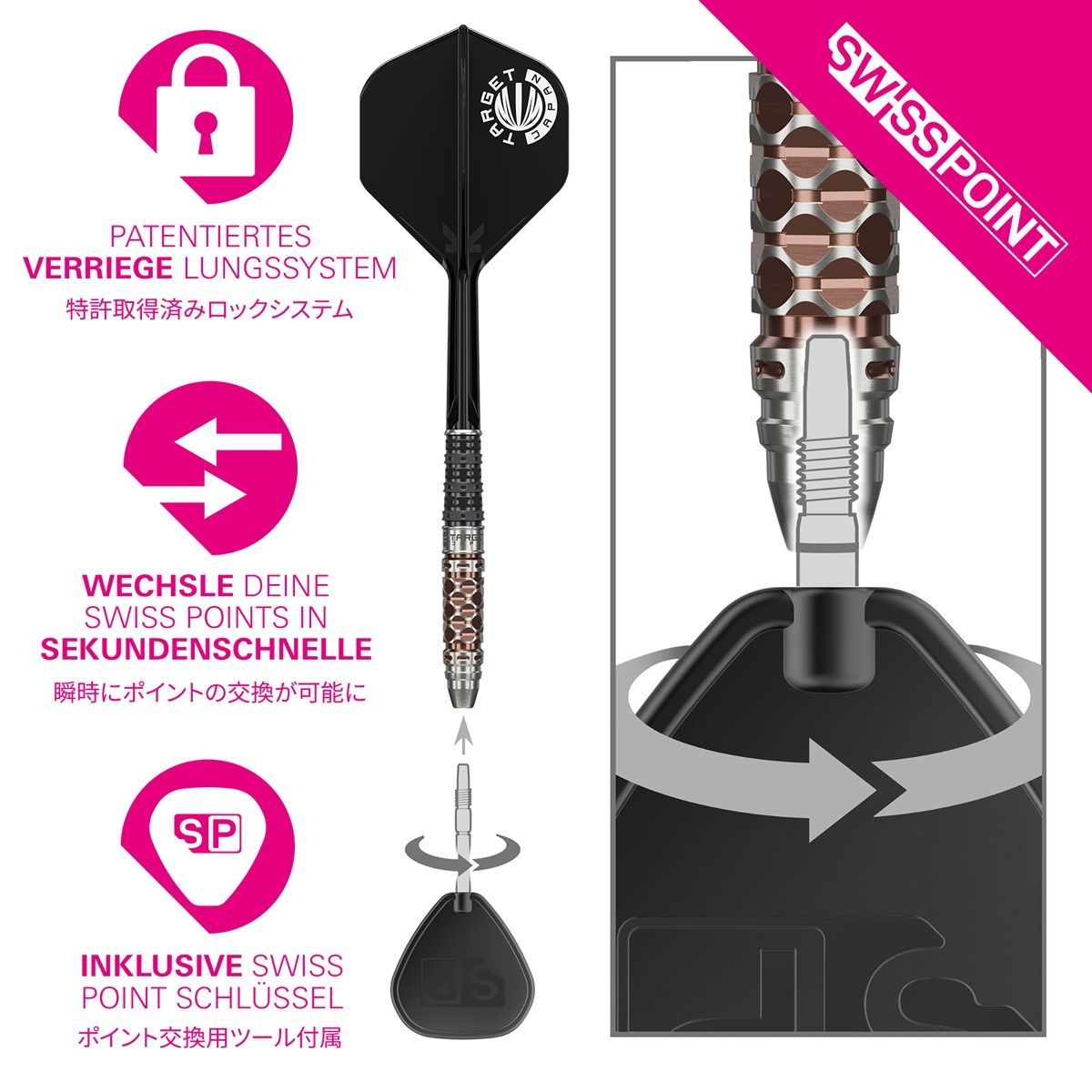 Target Cathy Leung Charis G6 Swiss Point 90% Fléchettes à pointe acier 23/24 Grammes Steeldarts