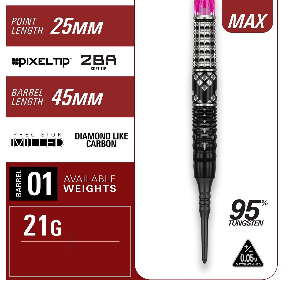 Target Cathy Leung Charis G5 MAX 95% 2BA Fléchettes à pointe souple 21 Grammes Softdarts