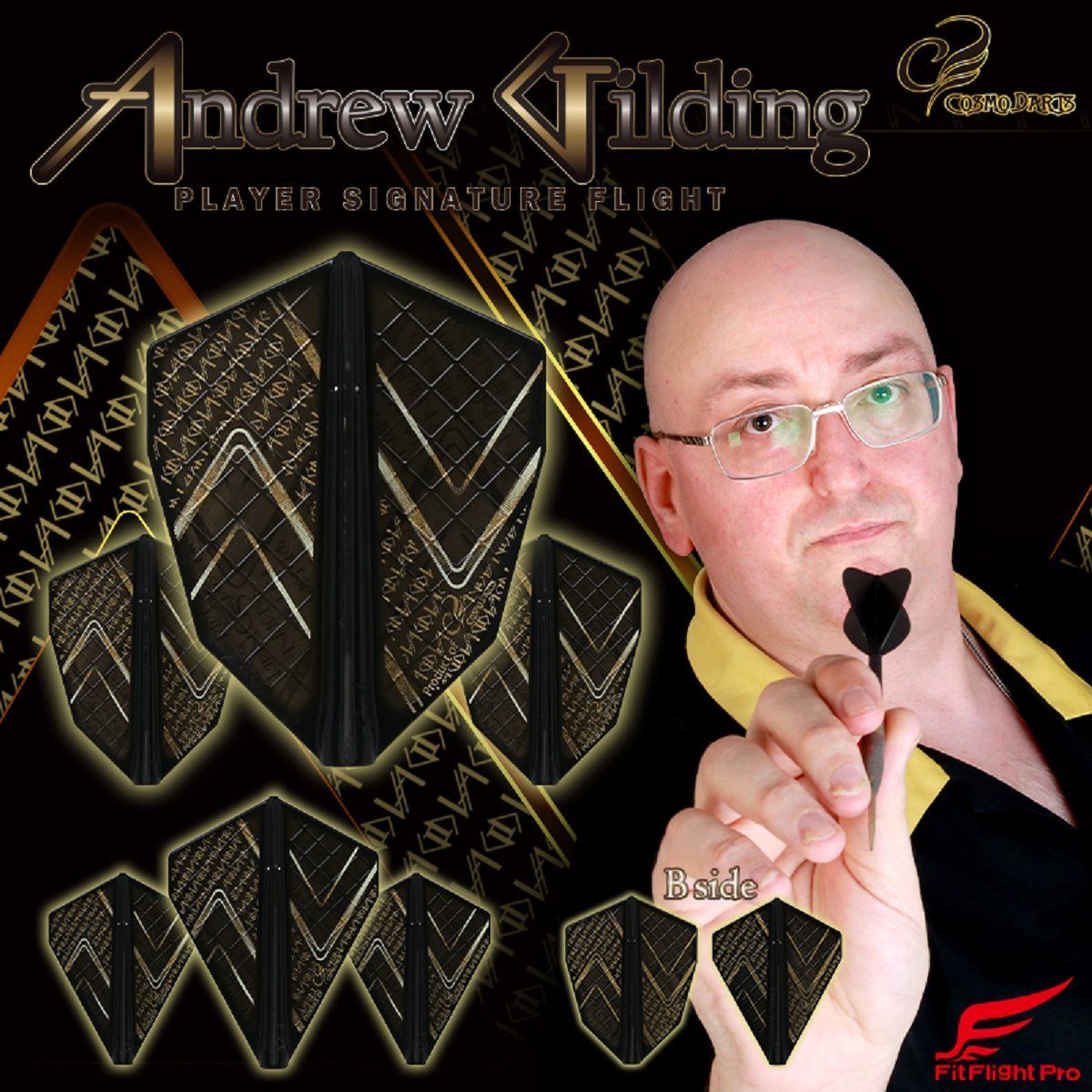 Cosmo Darts Fit Flights Pro Andrew Gilding Goldfinger Schwarz S-4 Flights