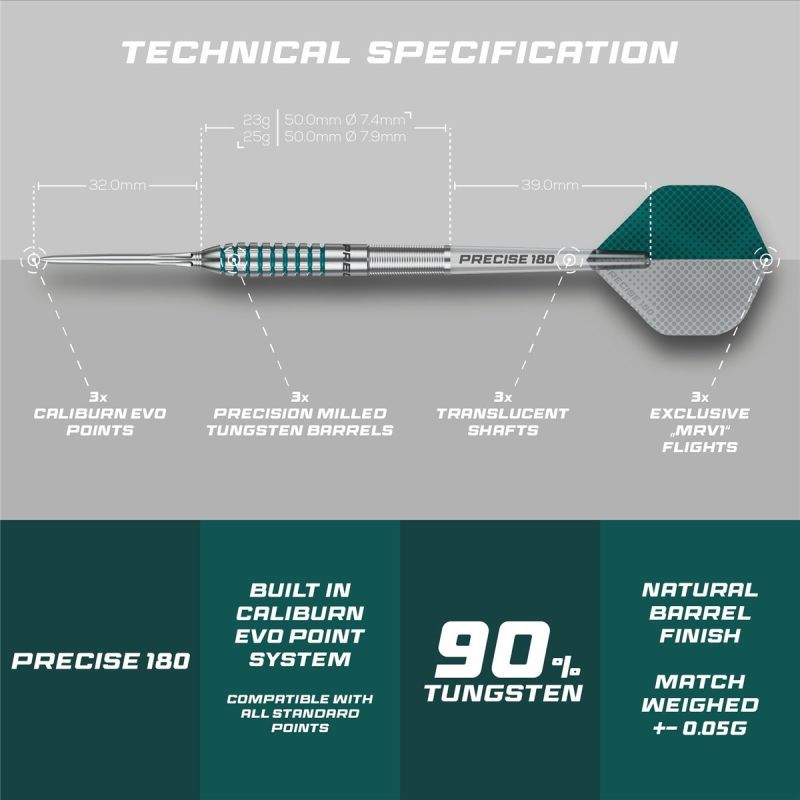Precise180 MRV1 90% Steeldarts 23/25 Gramm Steeldarts