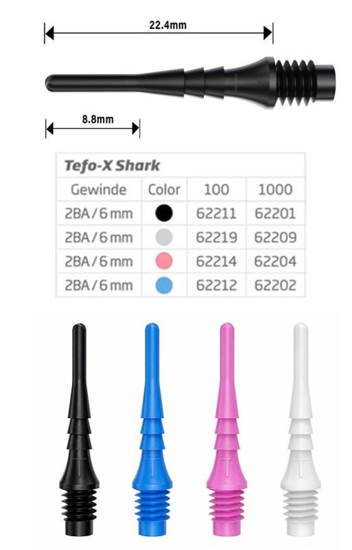 BEAZD Bull´s Tefo-X Shark Tips 6mm 2BA Spitzen für Elektronische Dartscheibe Soft Dart Spitzen