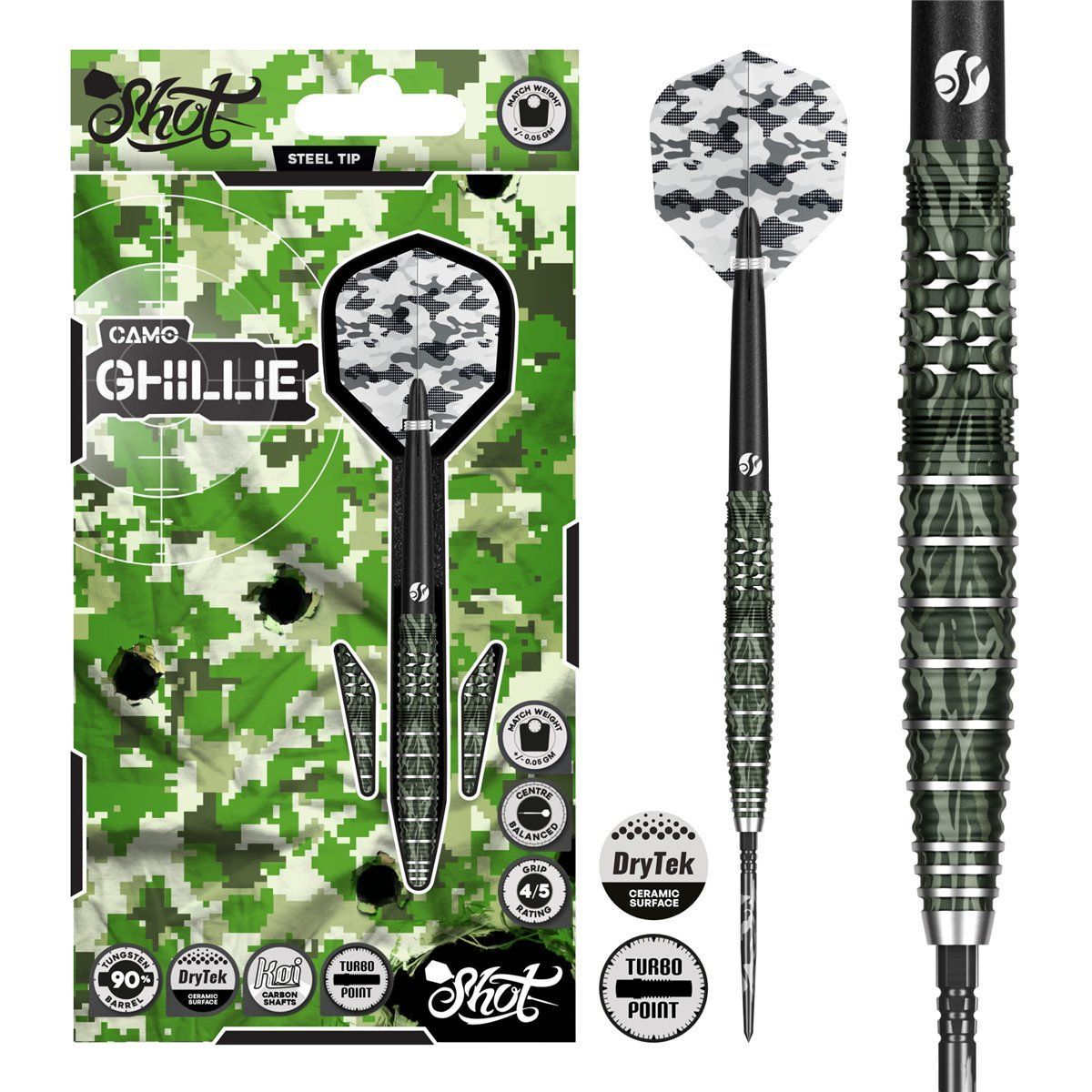 Shot! Camo Ghille TP 90% Steeldart 23/24/25 Gramm Steeldarts