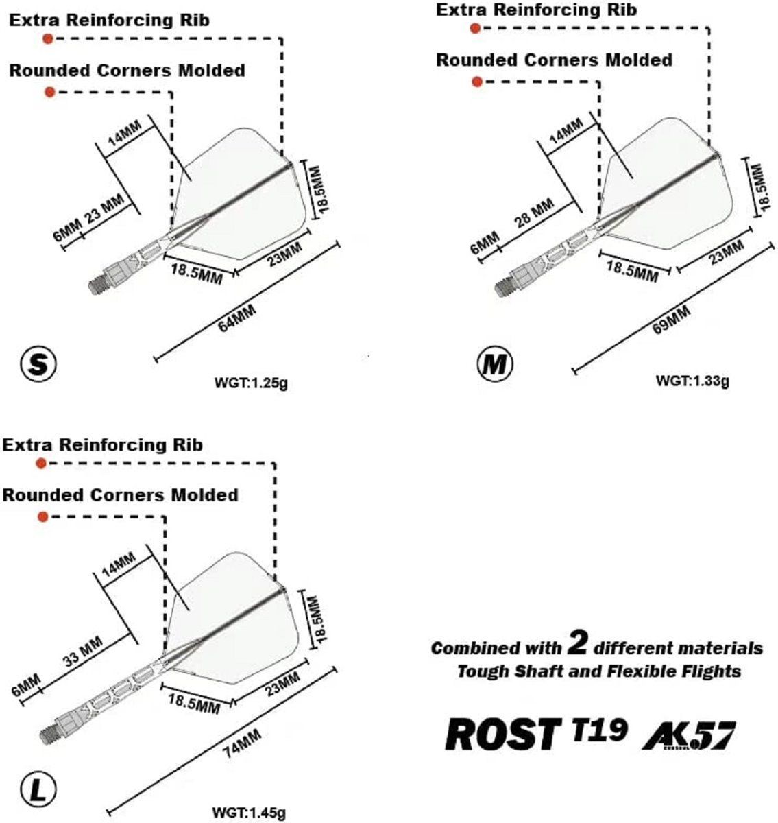 Cuesoul aletta per freccette/Asta ROST T19 Asta Trasparente Big Wing Flights