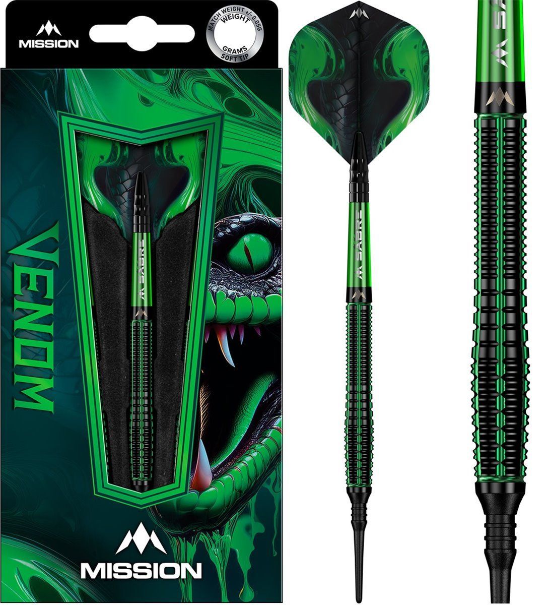 Mission Venom Black & Green Electro Plated 90 % Softdarts 20 Gramm Softdarts