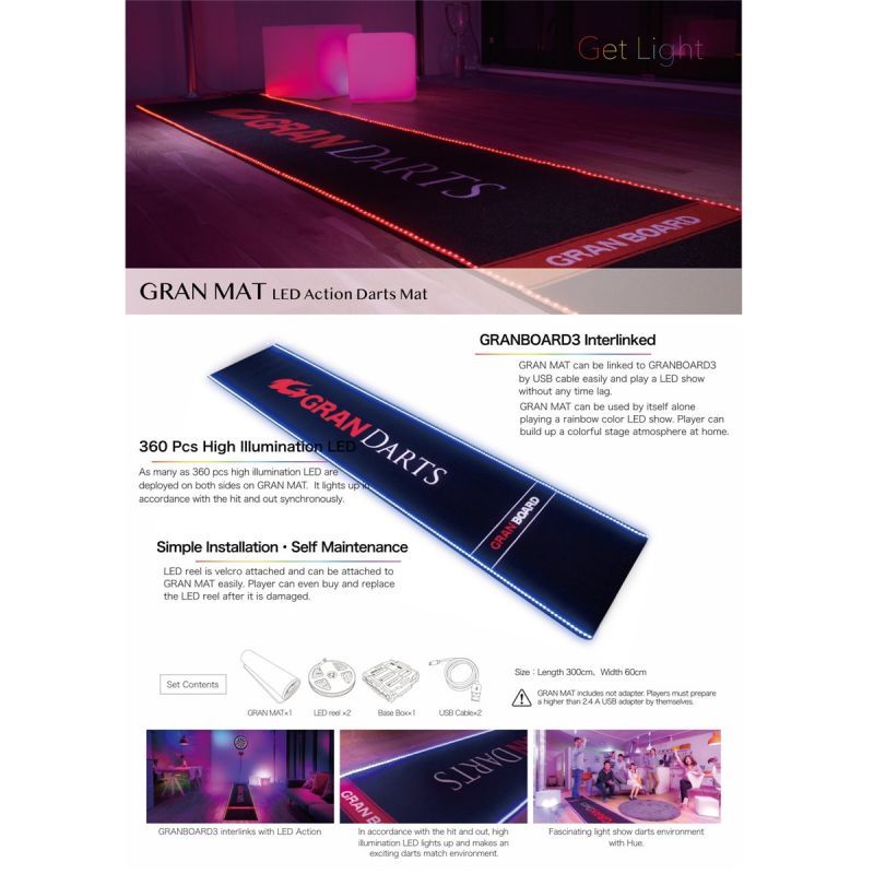 GRANBOARD LED Darts Mat 300 x 60 cm – LED Dart Mat with 360 LEDs Dart Schutzmatte
