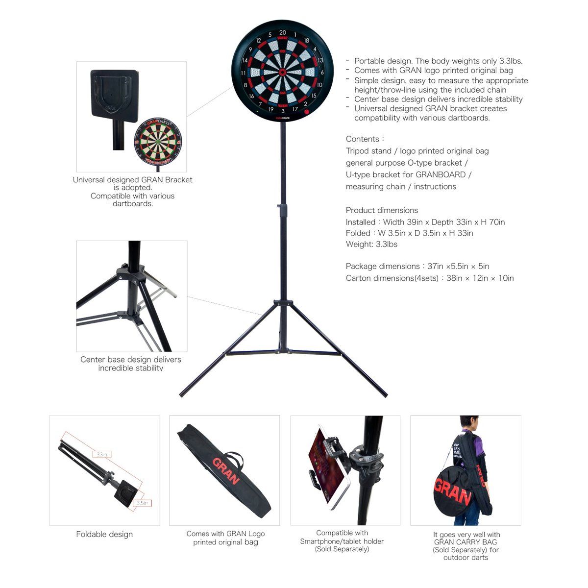 GranBoard Tripod Stand Dartboard Dartscheibe Ständer g00070