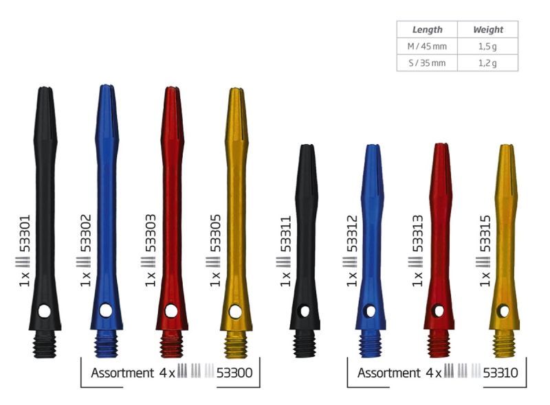BEAZD Bull´s Simplex Alu Shaft Medium Short 35 / 45 mm schwarz blau rot gold Shafts