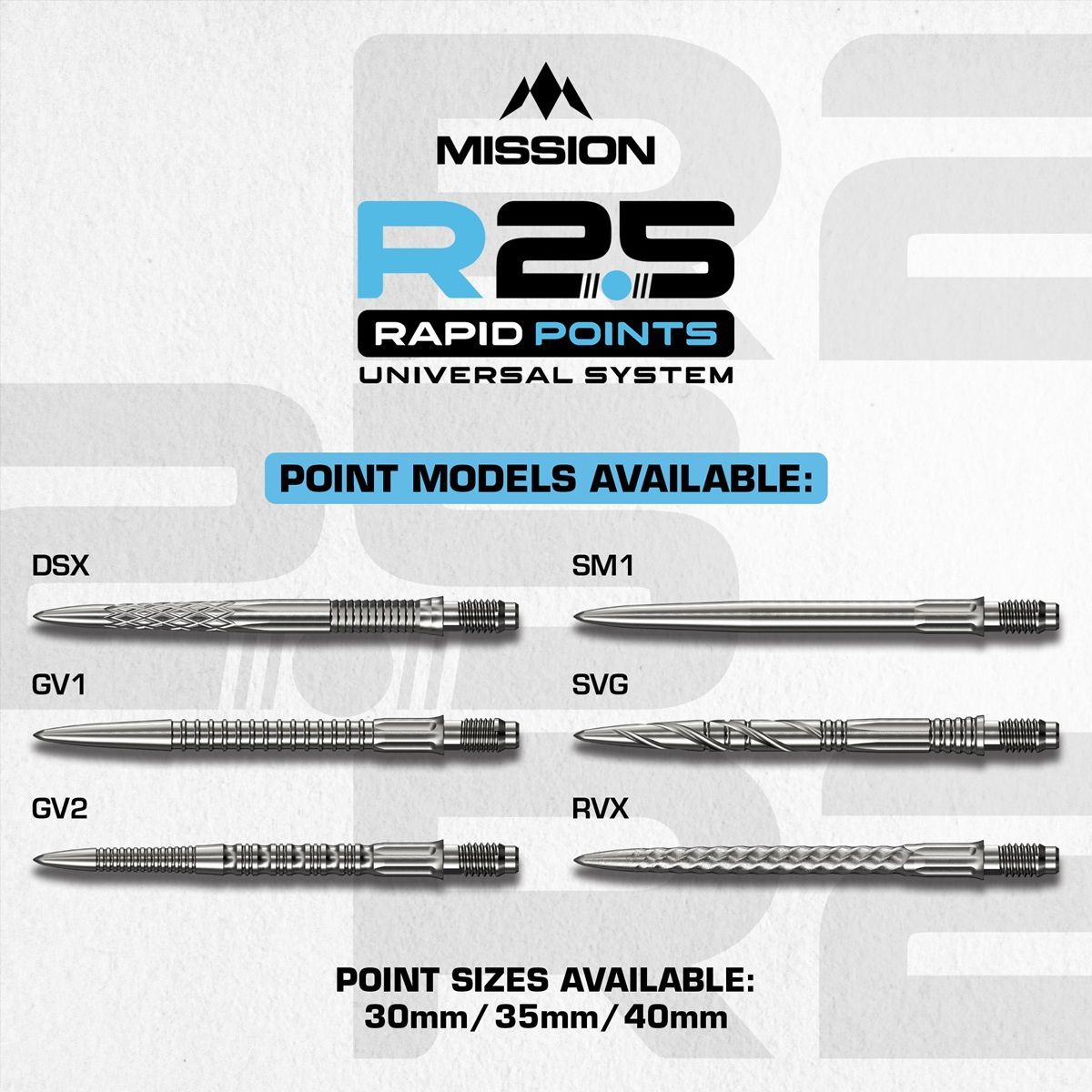 Mission R2.5 Rapid Point RP SGV Argent/Noir 30/35/40 mm Wechselspitzen