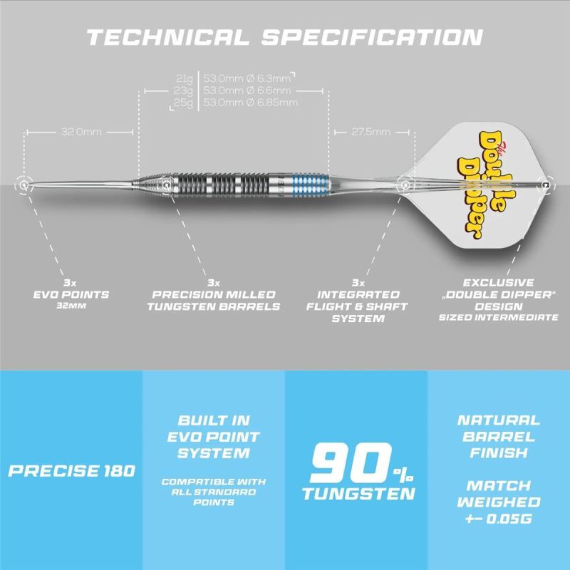 Precise180 Bela „Double Dipper“ 90% Tungsten Steeldarts mit SUP System Steeldarts