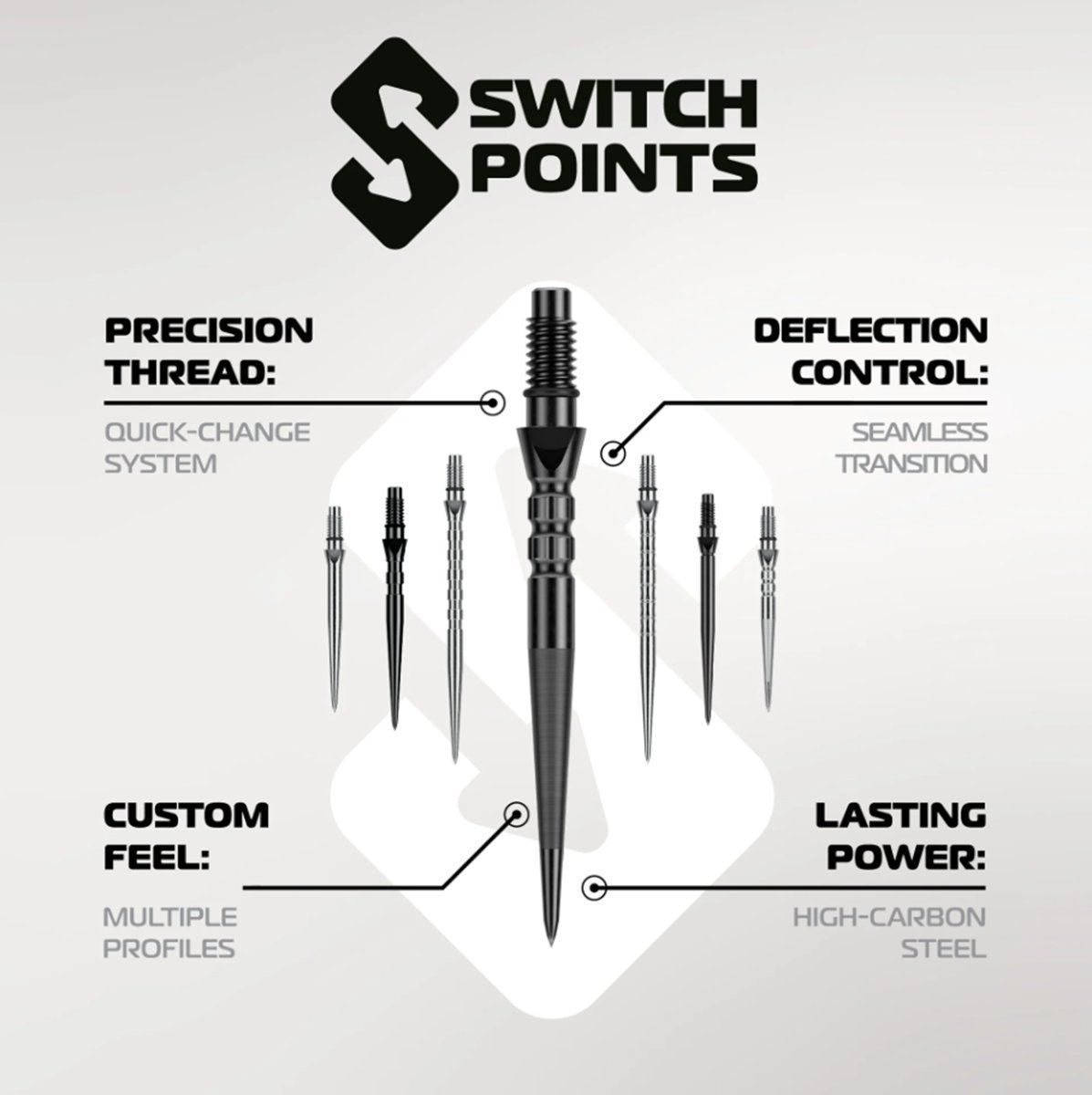 Winmau Switch Points Chain 26/30/40 mm Silber/Schwarz Wechselspitzen