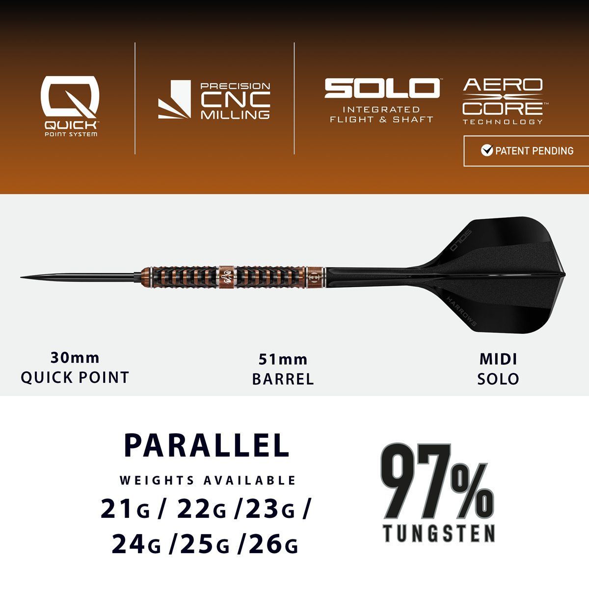 Harrows Wolfram Trinity QP 97% Steeldarts 21/22/23/24/25/26 Gramm Steeldarts