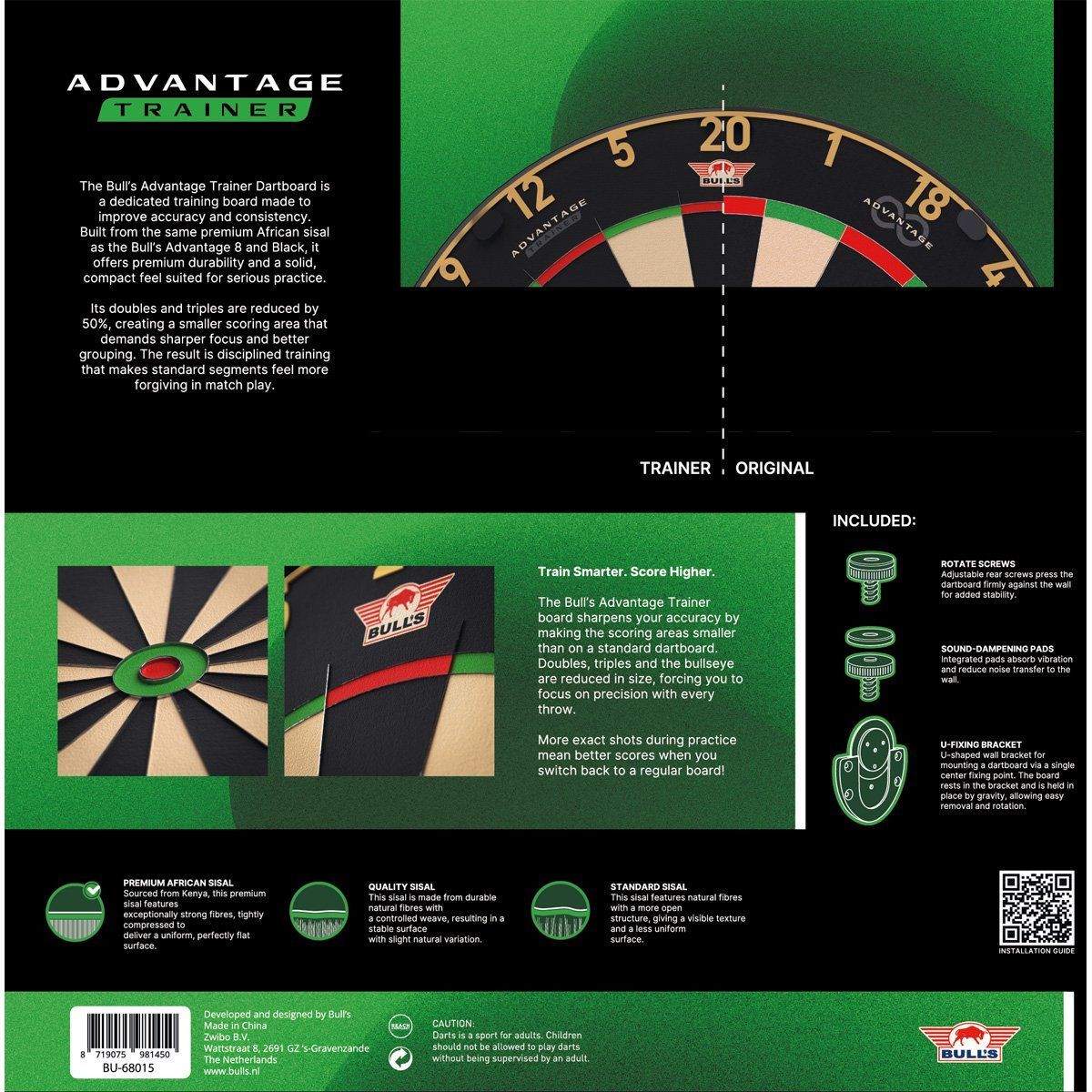 Bull's NL Gold Advantage 8 Trainer Board Dartboard Bristle Board