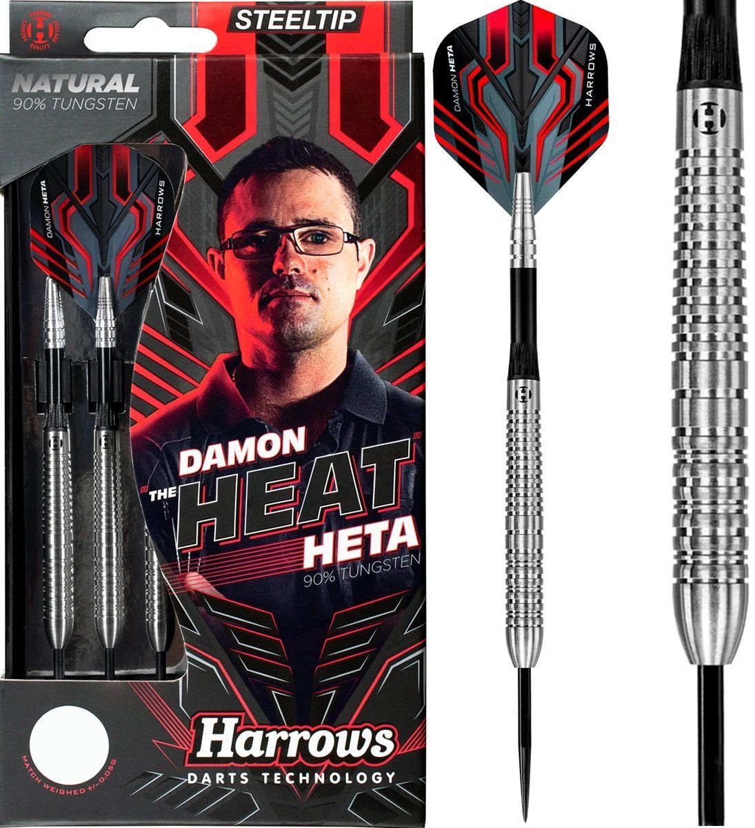 Harrows Damon Heta The Heat Natural Quick Point Freccette Steel Tip 90% 21/23/25 Grammi Steeldarts