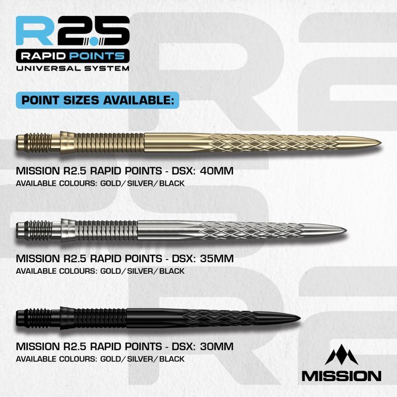 Mission R2.5 Rapid Point RP DSX Argent/Noir/Or 30/35/40 mm Wechselspitzen
