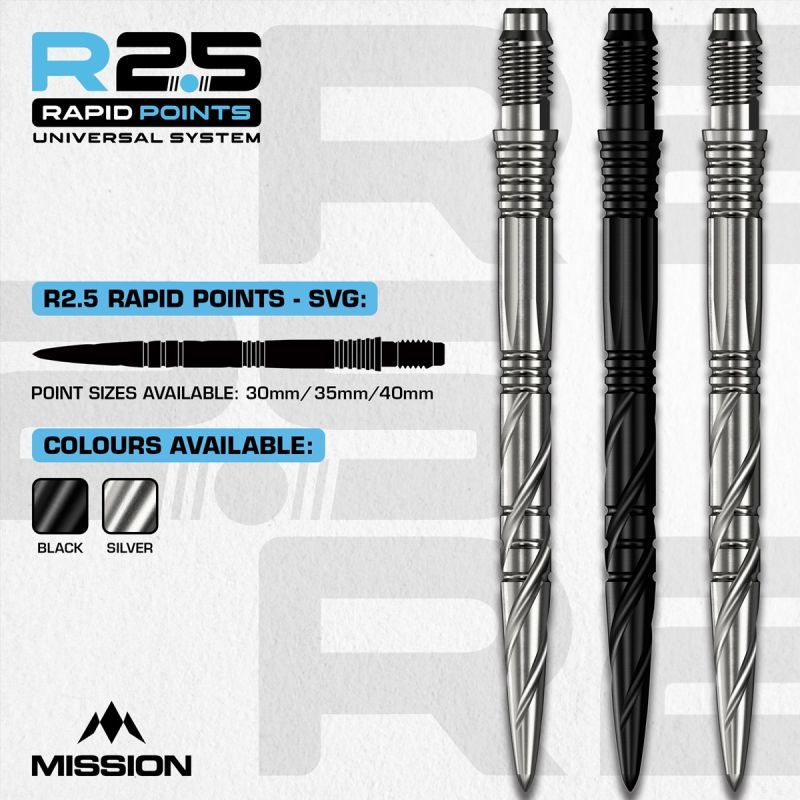 Mission R2.5 Rapid Point RP SGV Argent/Noir 30/35/40 mm Wechselspitzen
