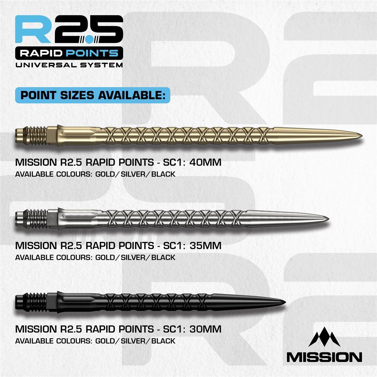 Mission R2.5 Rapid Point RP SC1 Silver/Black/Gold 30/35/40 m Wechselspitzen