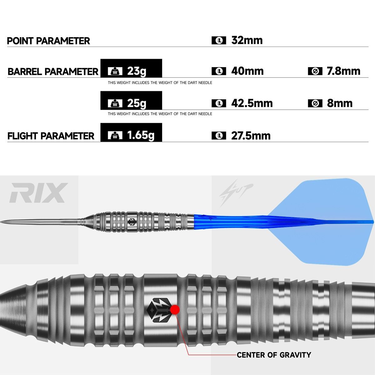 Caliburn EZ-EVO RIX R3 90% Steeldarts 23/25 Gramm Steeldarts