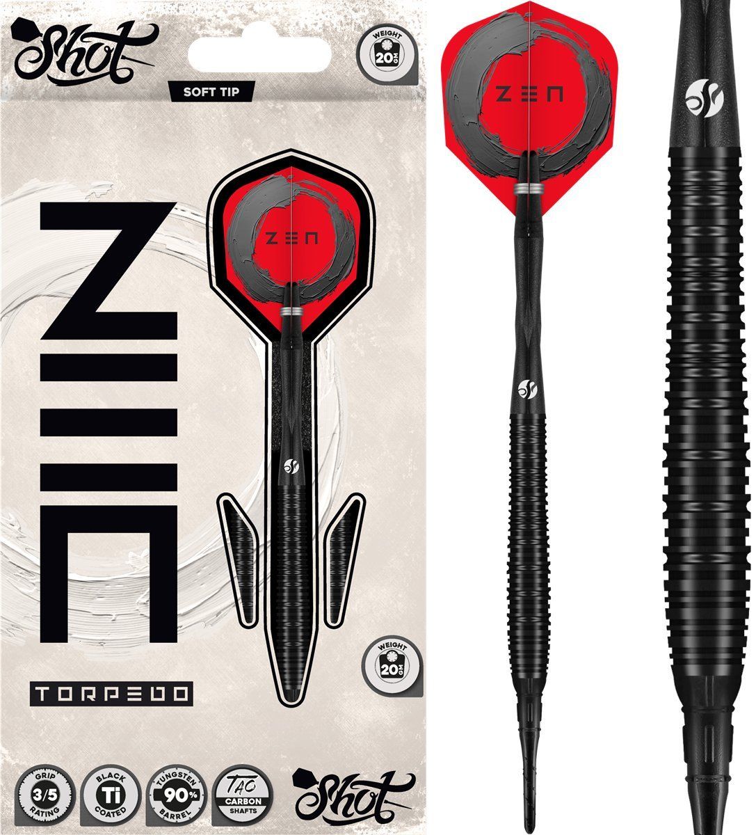 Shot! Zen Torpedo 90 % Tungstène Fléchettes Softtip 20 Grammes Softdarts