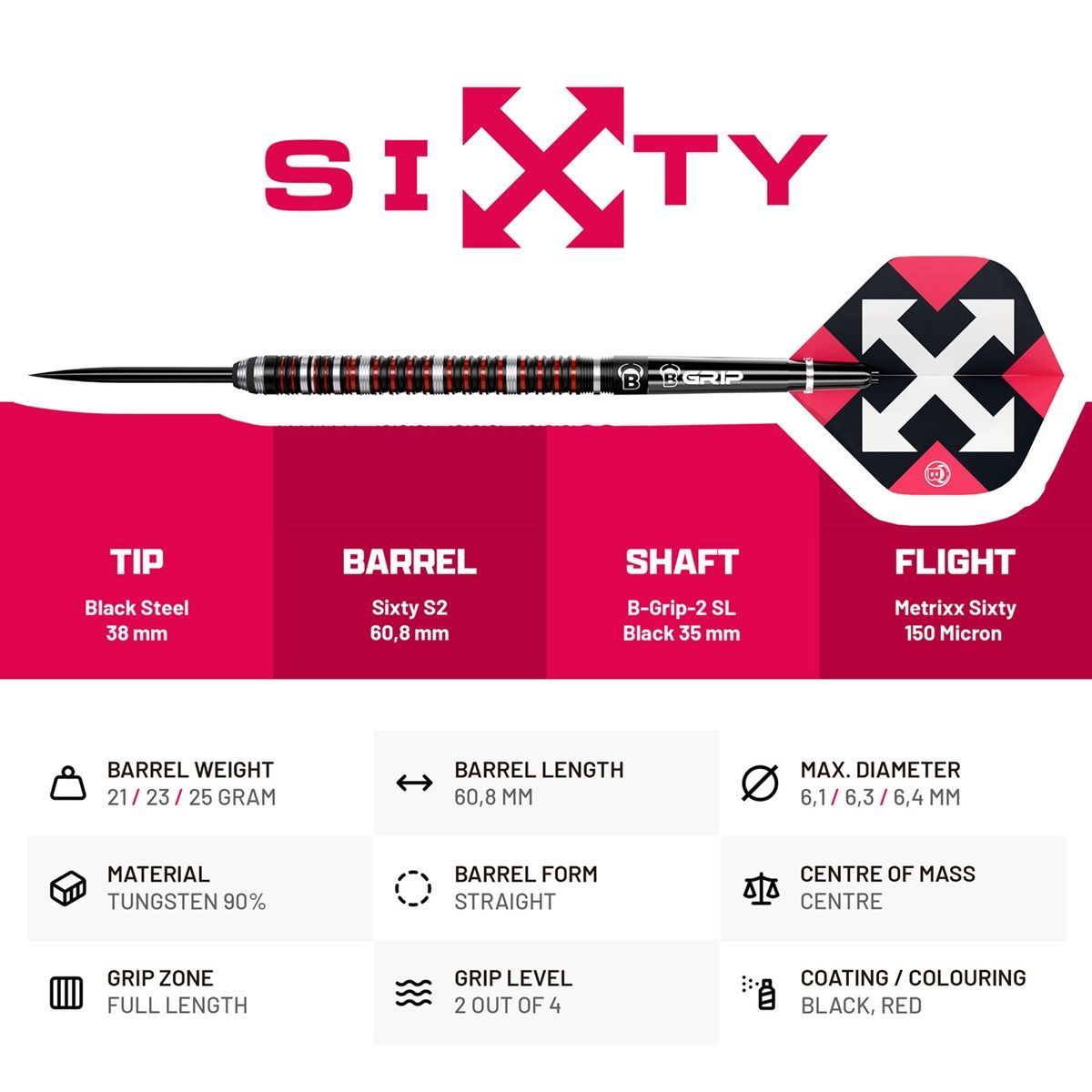 Bull´s Sixty S2 90% Steeldarts 21/23/25 Gramm Steeldarts