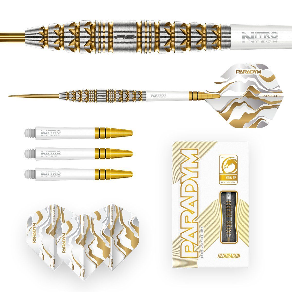 Reddragon Paradym Gold Torpedo 90% Fléchettes à pointe acier 23/25 Grammes Steeldarts