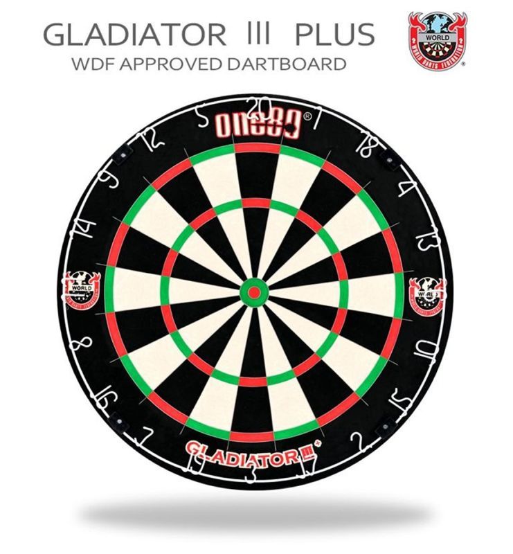 one80 Gladiator III Plus mit WDF Logo Steeldartboard inkl. Aufhängung Bristle Board Dartscheibe