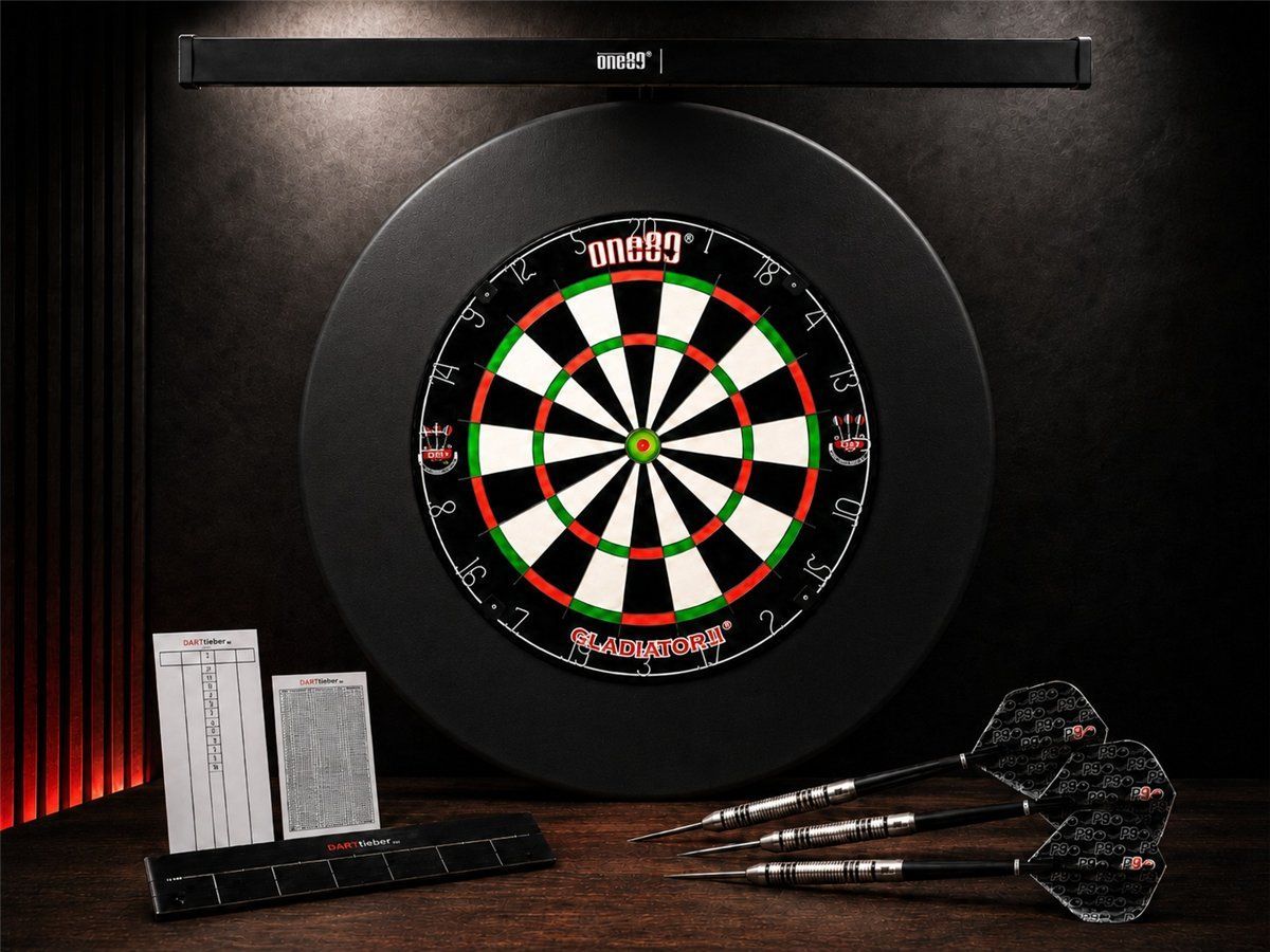 Mega Dart Starter-Set – Gladiator 3 Dartboard mit LED-Beleuchtung Bristle Board