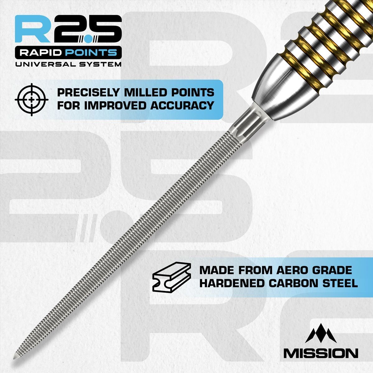 Mission R2.5 Rapid Point RP MG1 Silber/Schwarz/Blau 30/35/40 mm Wechselspitzen