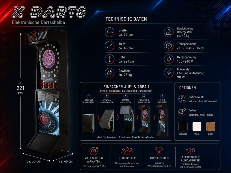 X-Darts Elektronischer Dartautomat – Profi E-Dart Automat für Gastronomie, Vereine & Zuhause E-Dartscheibe