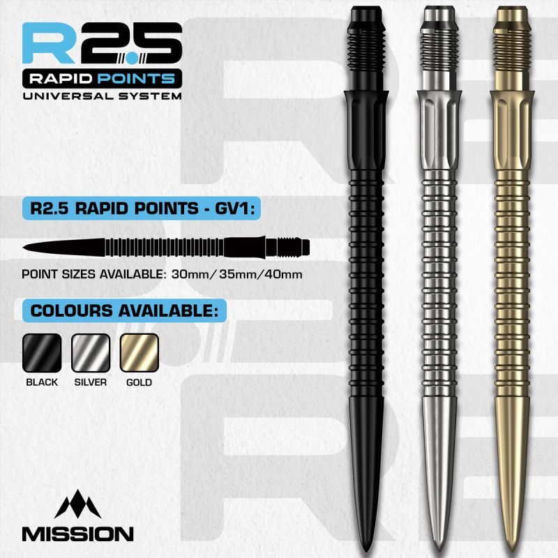 Mission R2.5 Rapid Point RP GV1 Argent/Noir/Or 30/35/40 mm Wechselspitzen