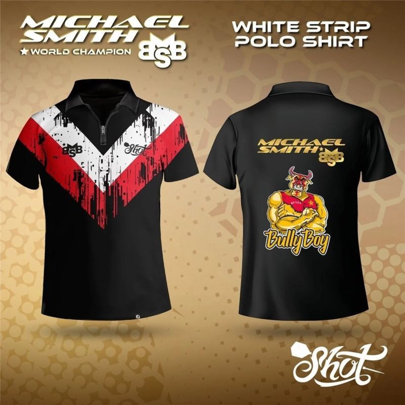 Shot Michael Smith White Strip Polo Player Shirt 4XL Dartshirt