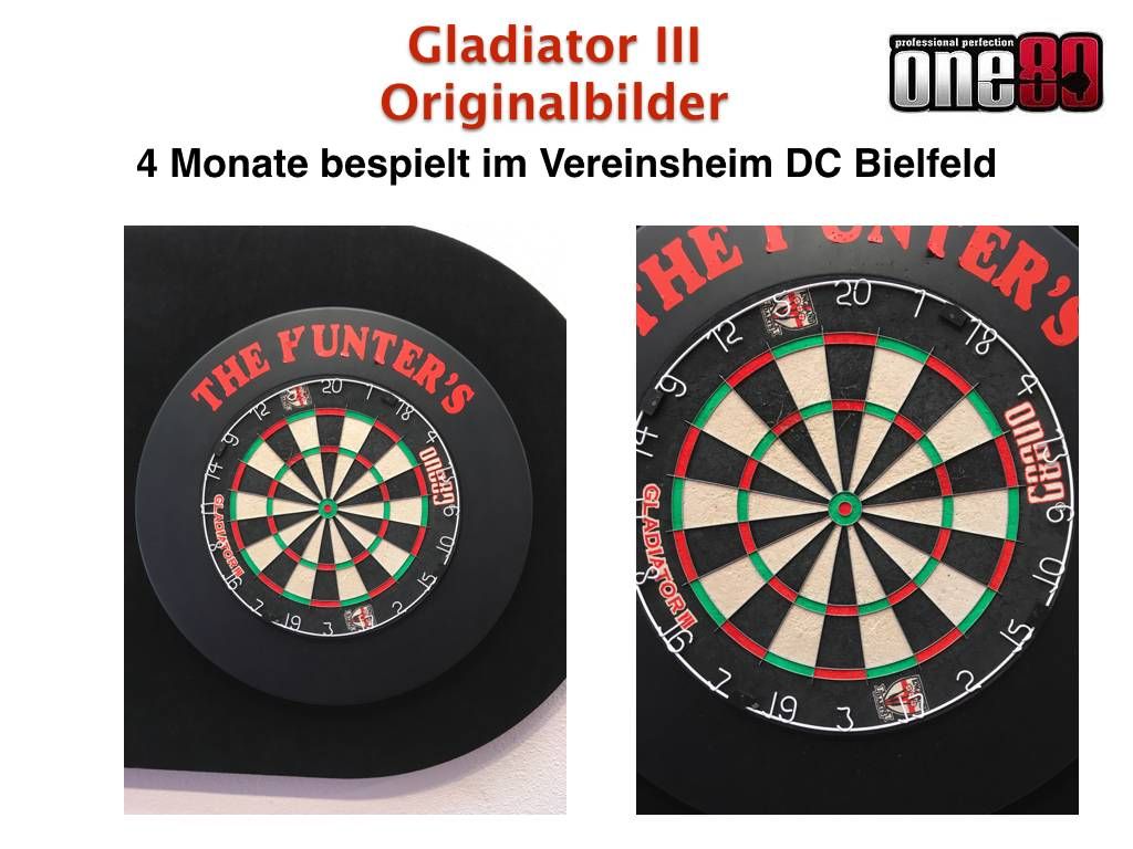 one80 Gladiator III Plus mit WDF Logo Steeldartboard inkl. Aufhängung Bristle Board Dartscheibe