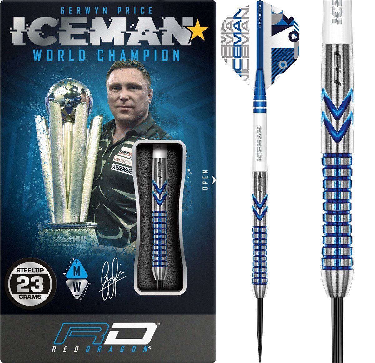 RedDragon Gerwyn "Iceman" Price Iceman Contour Freccette Steel Tips 90% Tungsten 21/23/25 Grammi Steeldarts