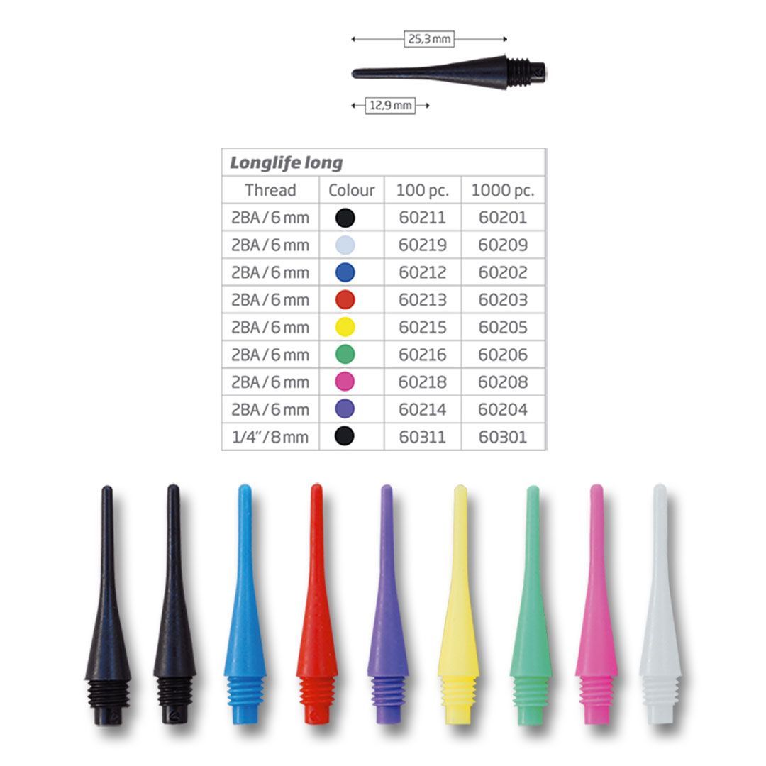 Bull's Longlife Tips Long 6 mm 2BA Soft Dart Spitzen