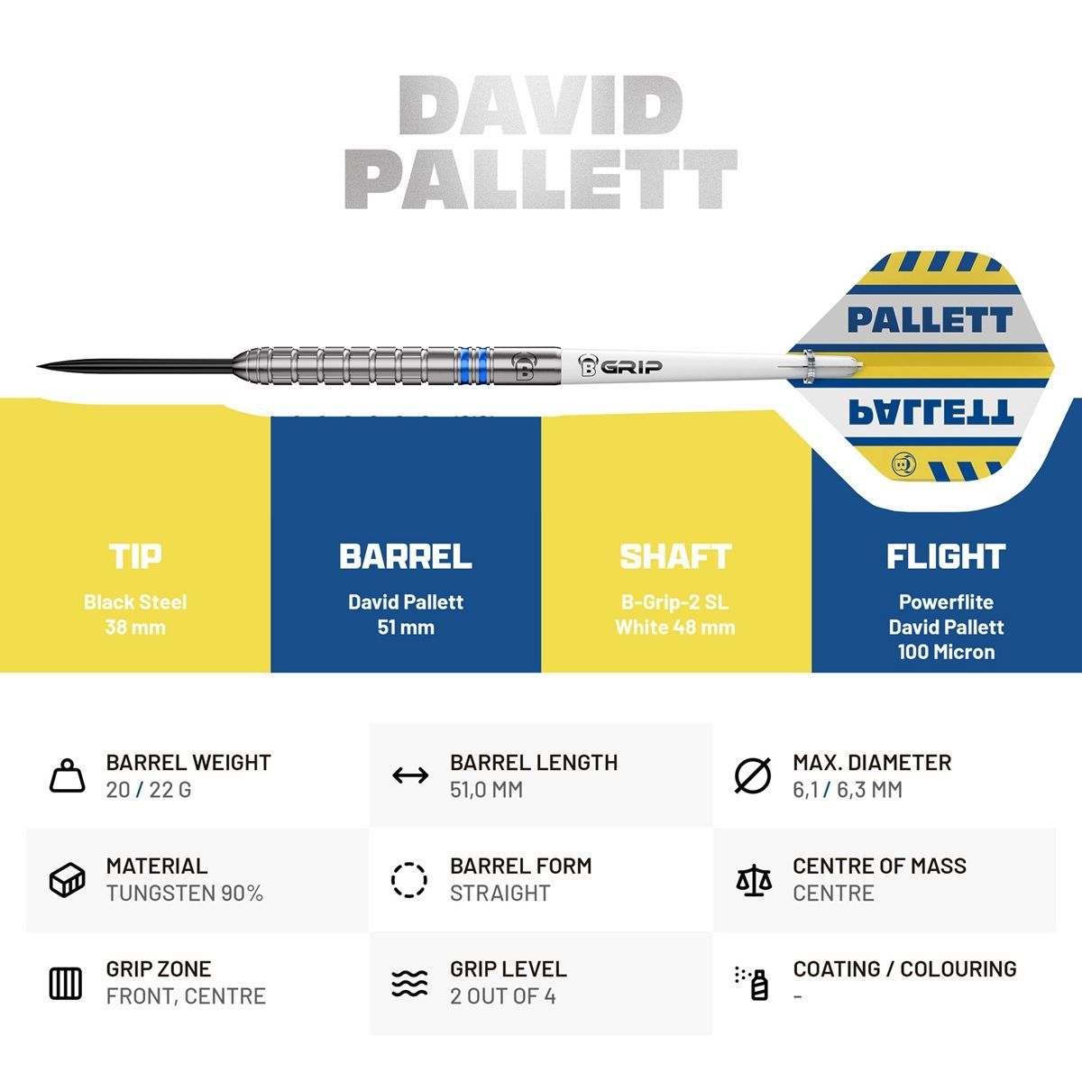 Bull´s David Pallett G3 90% Steeldarts 20/22 Gramm Steeldarts