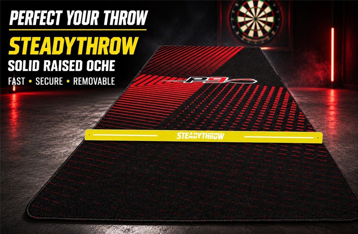 Oche SteadyThrow Lite avec bande auto-agrippante pour tapis de fléchettes de 60 à 90 cm de large Abwurflinie