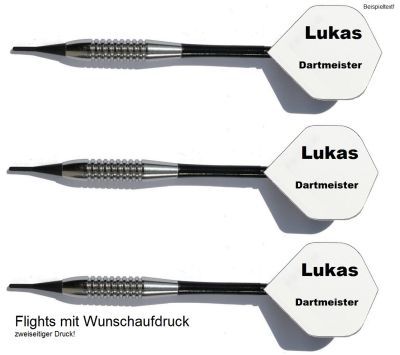 3 x Dartpfeile Chrom + 10 Satz Flights mit eigenem Aufdruck Geschenkidee Softdarts