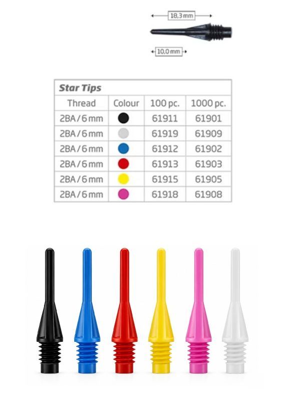 Bull's Star Tips Black 6mm 100 or 1000 Piece Soft Dart Spitzen