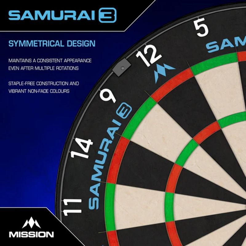 Mission Dartboard Samurai 3 Professional Level dünner Draht Bristle Board