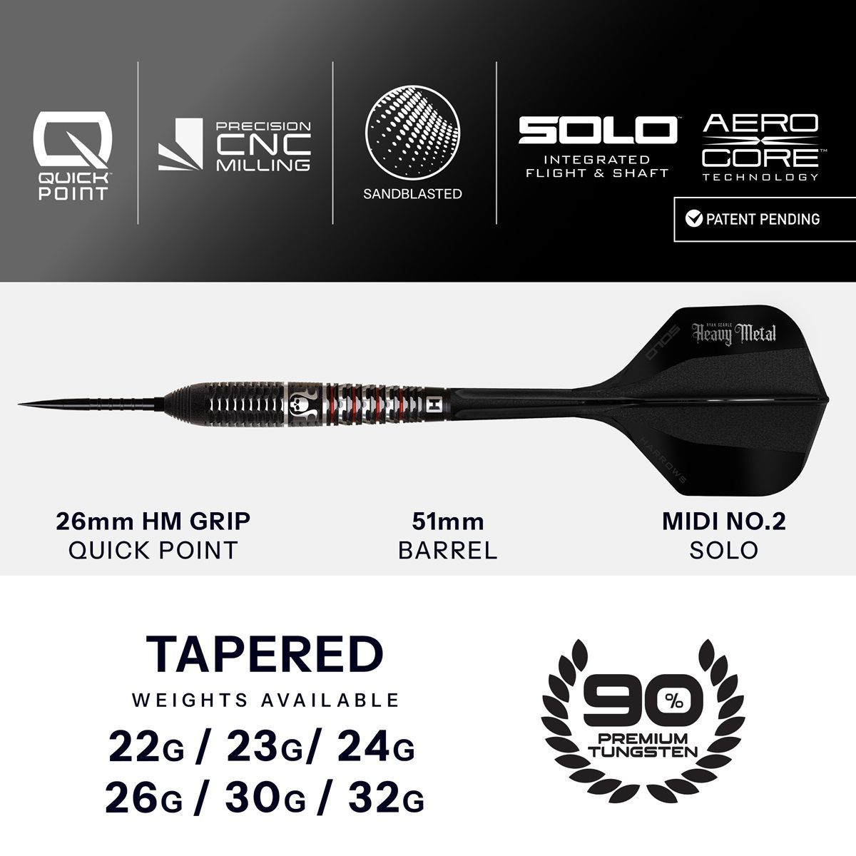 Harrows Ryan Searle GEO Quick Point 90% Steeldarts 22/23/24/26/30/32 Gram Steeldarts