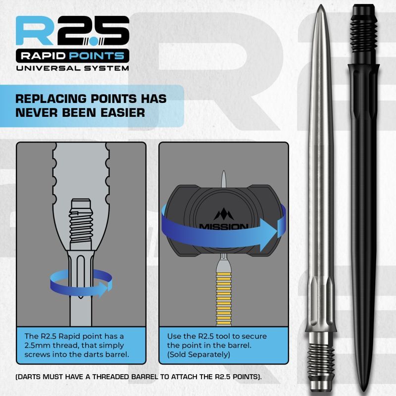 Mission R2.5 Rapid Point RP SM1 Argent/Noir 30/35/40 mm Wechselspitzen