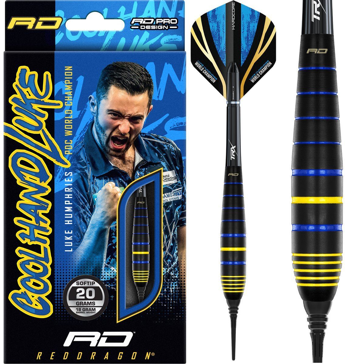 Reddragon Luke Humphries World Champion Brass Fléchettes à pointe souple 20 Grammes Softdarts