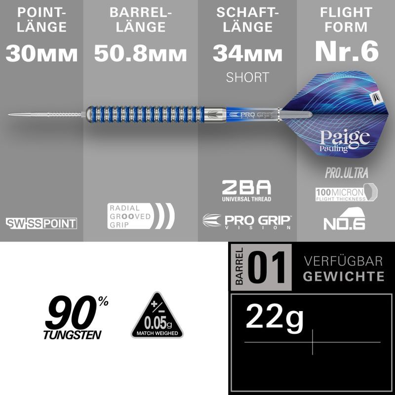 Target Paige Pauling SP 90% Freccette Steel Tip 22 Grammi Steeldarts