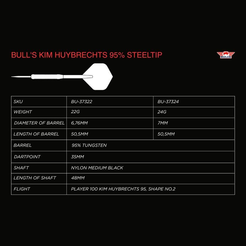 Bull´s Kim Huybrechts Blue 95% Fléchettes à pointe acier 22/24 Grammes Steeldarts