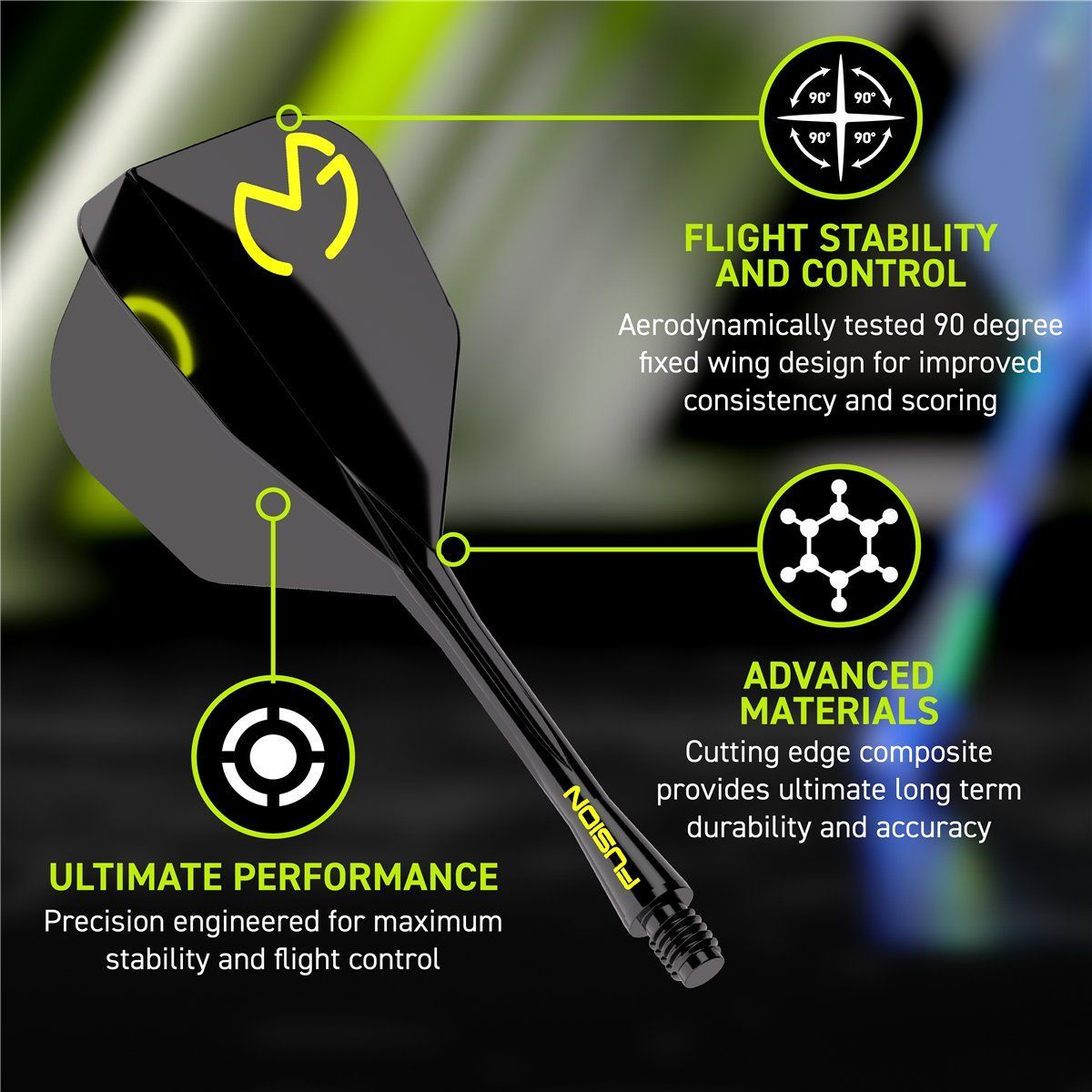 Winmau Fusion Integrated Flight & Shaft System MvG Pac Man Shape Shafts