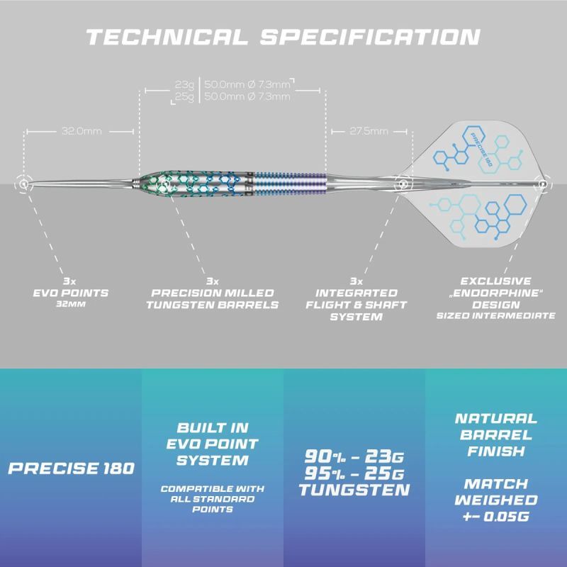 Precise180 Endorphine 90/95% Steeldarts 23/25 Gram Steeldarts