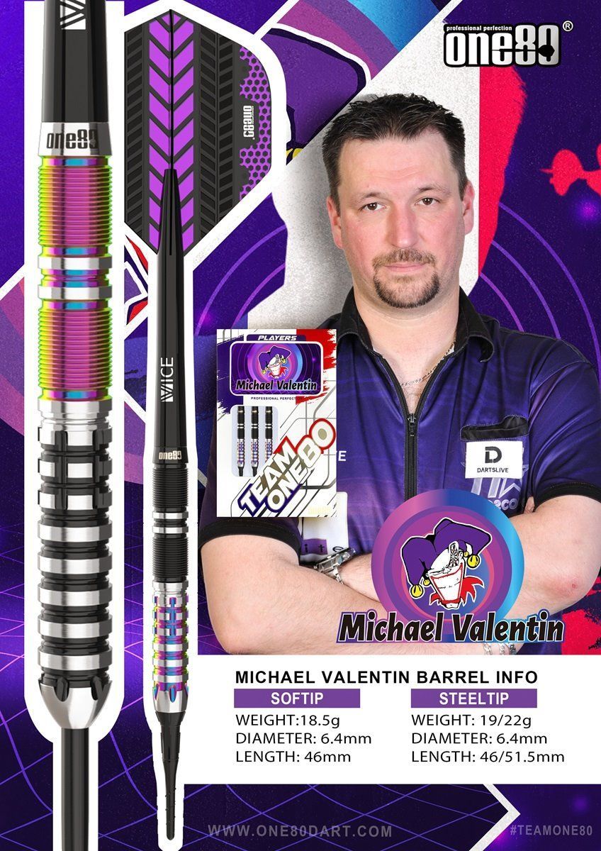 ONE80 Michael Valentin Signature Freccette Steel Tip 19/22 Grammi Steeldarts