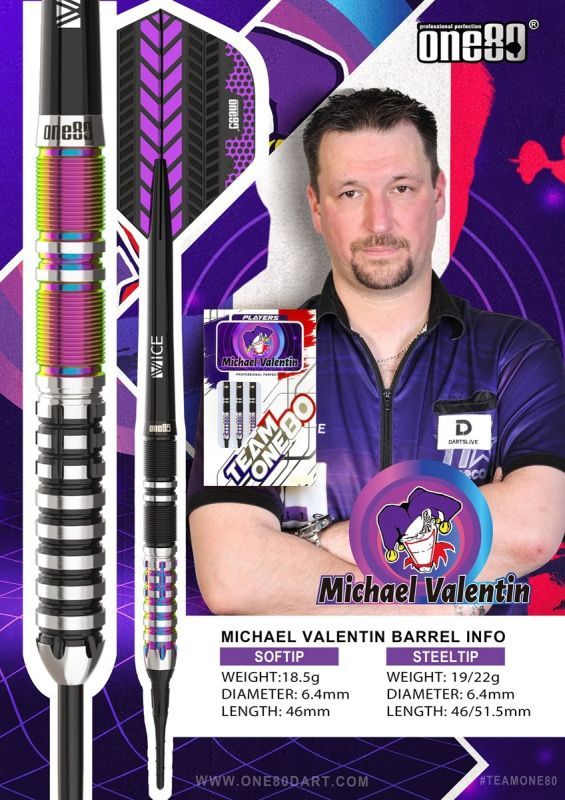ONE80 Michael Valentin Signature Freccette Steel Tip 19/22 Grammi Steeldarts