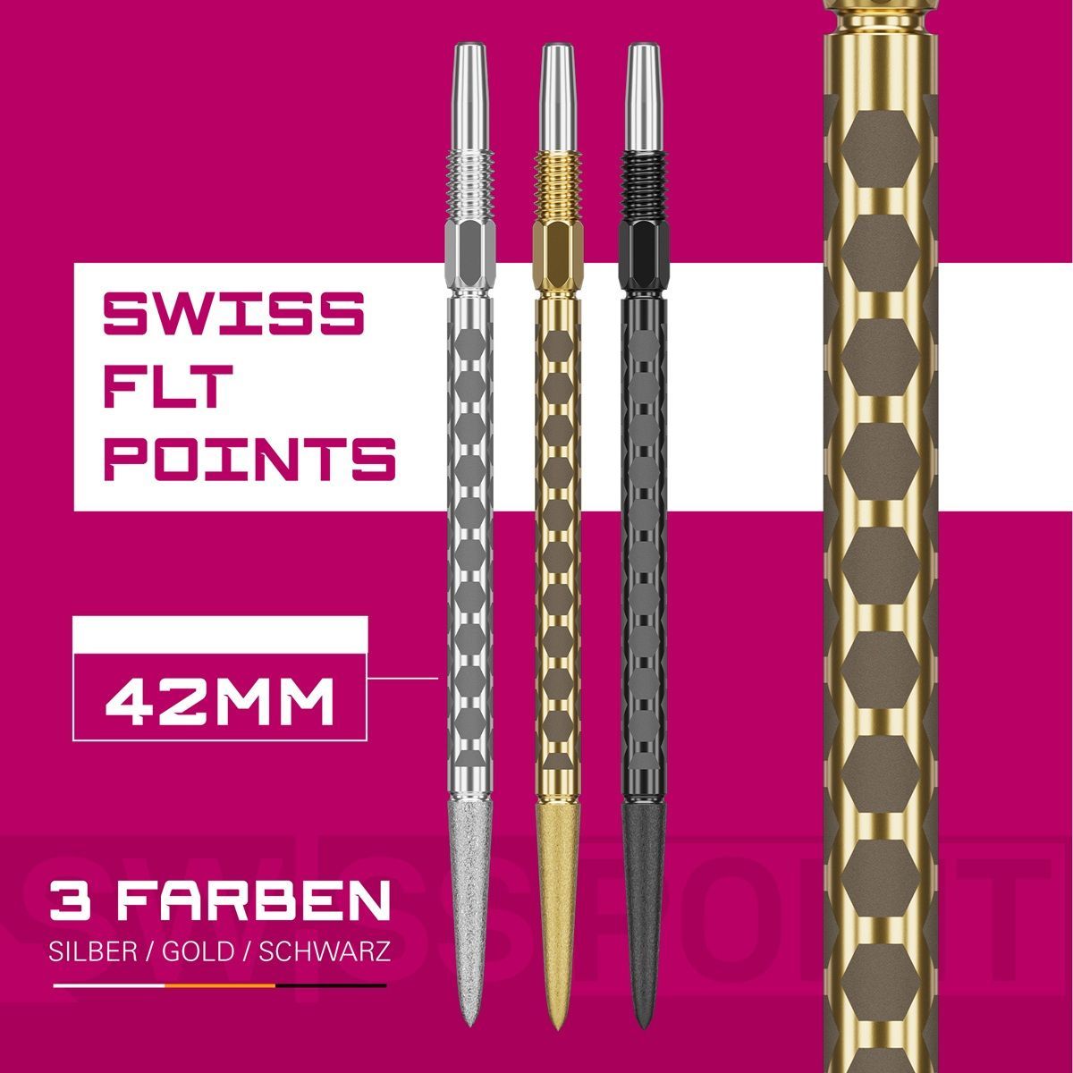 Target Swiss Point FLT 30/35/42 mm Gold/Schwarz/Silber Wechselspitzen