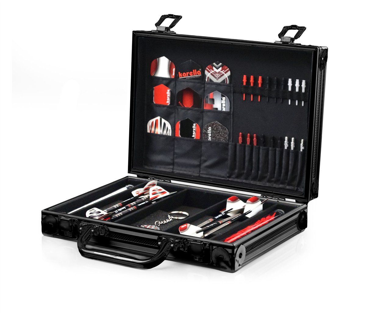 Karella Schwarzer Dartkoffer für 2 Dart Pfeile Sets Aufbewahrung Koffer